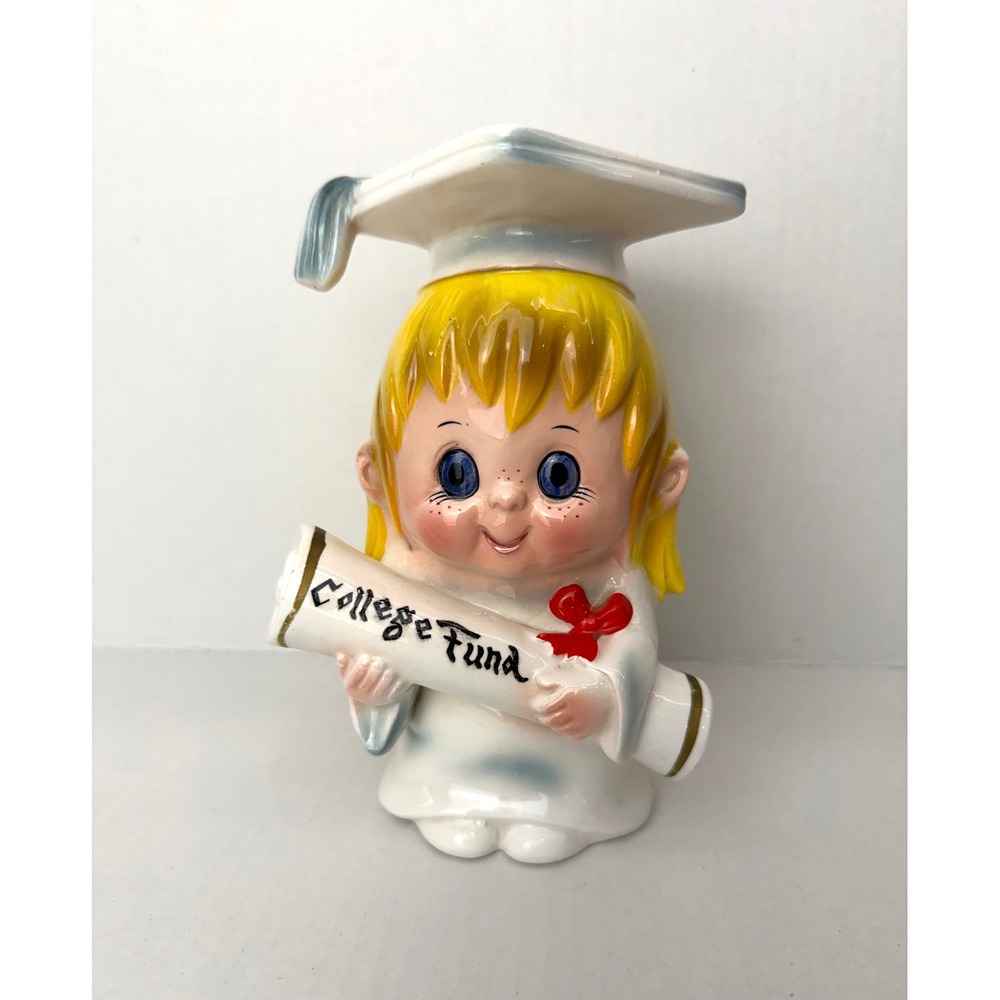 Lefton College Fund Piggy Bank‎ Girl Graduate White Vintage Japan